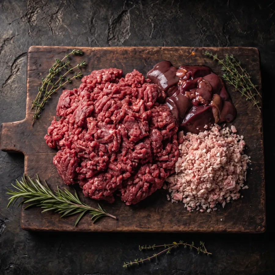 Beef 80 / 10 / 10 raw composition